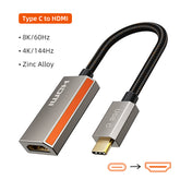 CABLETIME- Zinc Alloy USB C TO HDMI Adapter 8K/60Hz, Input: USB-C Male Gold Plated, Output: DP Female, Resolution: 8K60Hz 4K144Hz Max, Shell: Zinc Alloy, Wire: USB3.2 CABLE, Jacket:Black Braided, OD:5.1mm, SKU- CT-CMHF8K-ZG